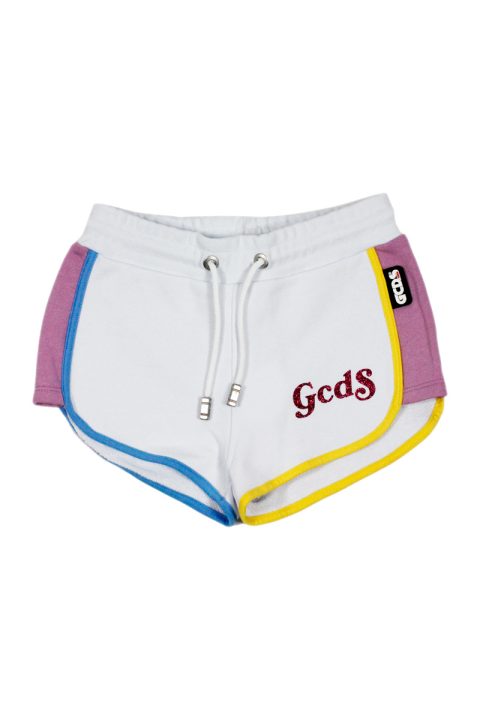 Shorts GCDS in felpa di cotone con scritta lurex Bianco (027670)