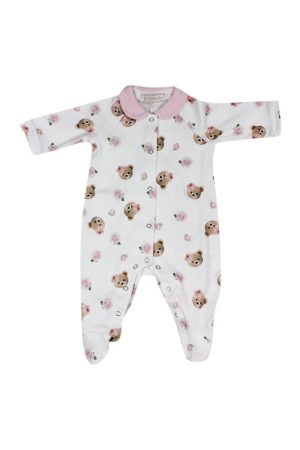 Tutina Monnalisa in cotone stretch con piedini e stampa orsetti colore Bianco (35A206)