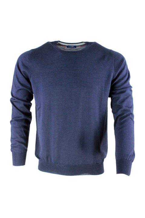 Maglia Barba Napoli girocollo in lana e seta Colore Blu (57567)