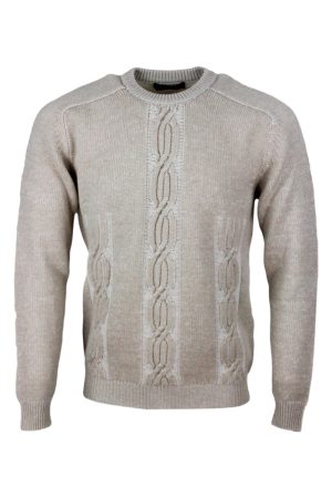 Maglia Kiton a girocollo in cashmere vanisè a treccia colore Avorio (UMK015) Maglia Kiton a girocollo in cashmere vanisè a treccia colore Avorio (UMK015)